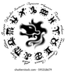 zodiac sign Leo 13 characters, vector illustration