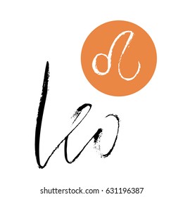 Zodiac sign of Leo. Astrology vector illustration. Sketch isolated on white background. Handwritten lettering design.
