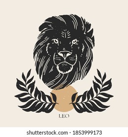 Zodiac sign Leo in boho style. Trendy vector illustration.