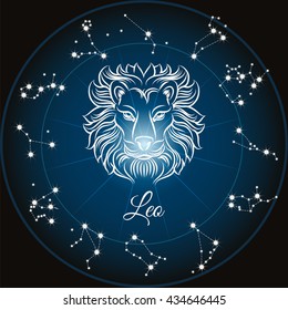 Zodiac sign leo and circle constellations. Vector illustration