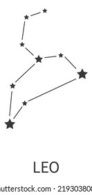 Zodiac sign. Leo constellation. Astrological horoscope stars structure. Esoteric celestial abstract black symbol. Lion starry shape. Astrology calendar. Vector zodiacal