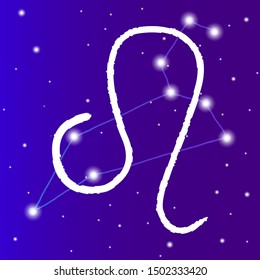 Zodiac sign leo constellation and symbol. Zodiac constellation. Cosmic background.