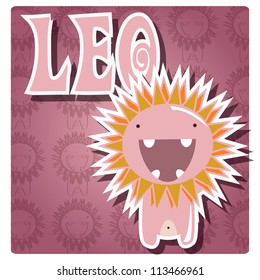 Zodiac sign Leo with cute colorful monster, vector
