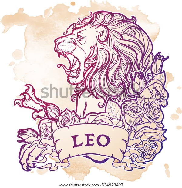 Zodiac Sign Leo Decorative Frame Roses 库存矢量图 免版税