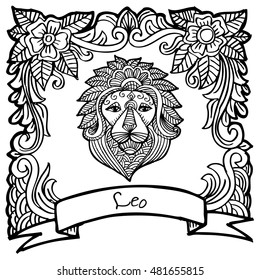 Zodiac sign Leo. Decorative style.