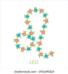 Zodiac sign Leo with flowers isolated on white background.  Zodiac constellation. Vector illustration for horoscope and astrological forecast.