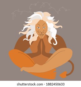 Zodiac sign Leo in the form of a male animal, with disheveled hair