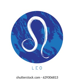 Zodiac sign Leo with grunge frame isolated on white background. Graphics element for flyers or banners.