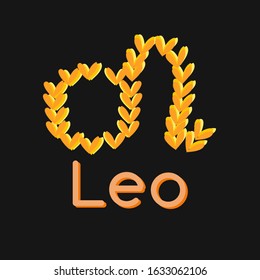 Zodiac sign Leo, hand drawn vector with yellow and orange mini hearts isolated on the black background