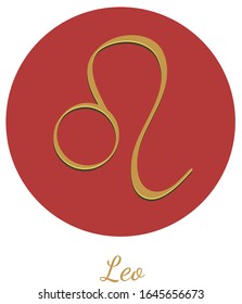 Zodiac sign Leo, hand drawn vector with gold color and shadow isolated on the red and white background