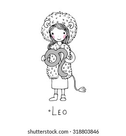 Zodiac sign. Leo. Hand drawn vector illustration on a white background. Coloring book.