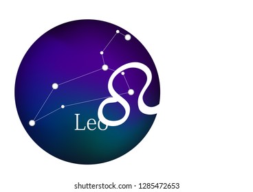 Zodiac sign Leo for horoscope, constellation and symbol in round frame, copy space