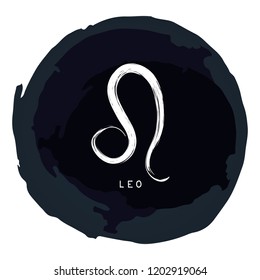 Zodiac sign Leo with ink grunge frame isolated on white background. Zodiac constellation. Design element for horoscope and astrological forecast.