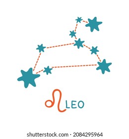 Zodiac sign Leo isolated on white background. Zodiac constellation. Design element for horoscope and astrological forecast. Vector illustration.