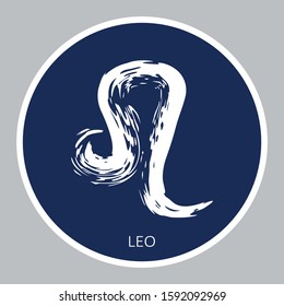 Zodiac sign Leo on blue background. Zodiac constellation. Design element for sticker, magnet, horoscope and astrological forecast. Hand drawn style. Vector illustration.