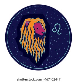 Zodiac sign Leo on night starry sky background. Vector illustration.