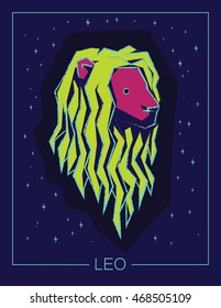 Zodiac sign Leo on night starry sky background. Vector illustration.