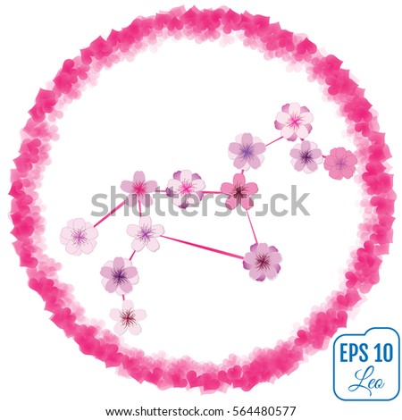 Zodiac sign Leo. Sakura concept. Flowers concept. Constellation Leo.