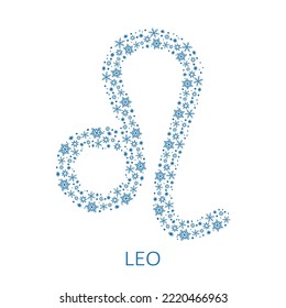 Zodiac sign Leo with snowflakes isolated on white background. New Year zodiac constellation. Design element for horoscope and astrological forecast. Vector illustration.