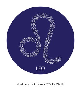 Zodiac sign Leo with snowflakes isolated on a blue background. New Year zodiac constellation. Design element for horoscope and astrological forecast. Vector illustration.