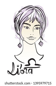 Zodiac sign Libra, with a beautiful hairstyle, elegant and modern attractive young woman