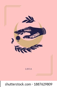 Zodiac sign Libra in boho style on the pink background. Trendy vector illustration.