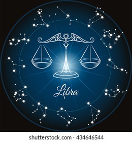 Zodiac sign libra and circle constellations. Vector illustration