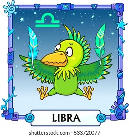 Zodiac sign Libra. Fantastic animation animal. A background - the star sky, a decorative frame. Vector illustration.