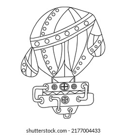 Zodiac sign libra in the form of a steampunk-style airship. Illustration of an Astrological element in steampunk style, drawn in a linear doodle style. Drawing for a calendar or coloring book.