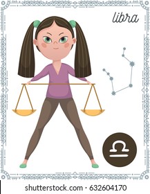 Zodiac sign Libra. Funny cartoon character. Vector illustration