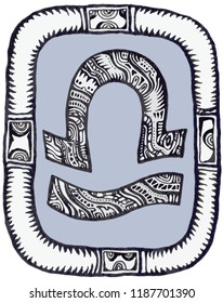 Zodiac sign libra. Horoscope. Astrology.  (style of ancient engravings).  7 Sign of the calendar libra.  Ethnic design, mystic horoscope symbol for your use. Ideal for tattoo art and books.        