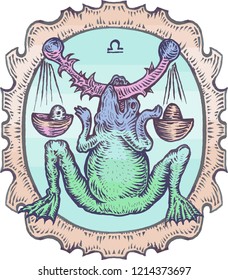 Zodiac sign libra. Horoscope. Astrology.  (style of ancient engravings).  7 Sign of the calendar libra.  Ethnic design, mystic horoscope symbol for your use. Ideal for tattoo art and books.      