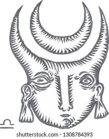Zodiac sign libra. Horoscope. Astrology.  (style of ancient engravings).  7 Sign of the calendar libra.  Ethnic design, mystic horoscope symbol for your use. Ideal for tattoo art and books.      