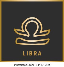 Zodiac sign. Libra. Horoscope. Isolated black icon on a white background with a golden inscription. Vector illustration