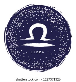 Zodiac sign Libra isolated on white background with stars. Zodiac constellation. Design element for horoscope and astrological forecast. Doodle style.