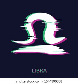 Zodiac sign Libra isolated on dark background. Glitch stereo effect. Zodiac constellation. Vector illustration for horoscope and astrological forecast.