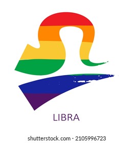 Zodiac sign LIbra isolated on white background. Gay rainbow flag colors. Zodiac constellation. Design element for horoscope and astrological forecast. Vector illustration.