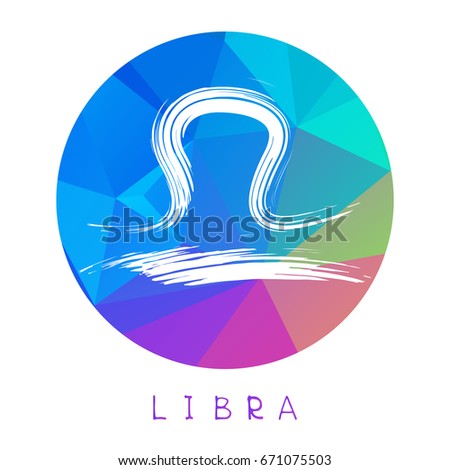 Zodiac sign Libra isolated on bright polygonal background. Design element for badges and stickers.
