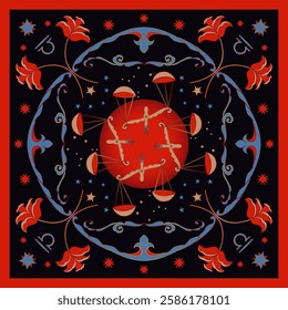 Zodiac Sign Libra Neck Scarf. Vector Astrology Design for Neckerchief, Carpet, Kerchief, Bandana, Shawl, or Tablecloth