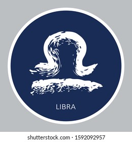 Zodiac sign Libra on blue background. Zodiac constellation. Design element for sticker, magnet, horoscope and astrological forecast. Hand drawn style. Vector illustration.