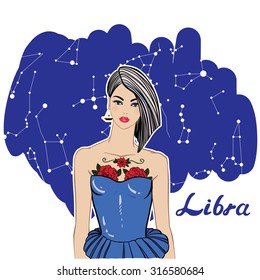 Zodiac sign libra on starry sky background