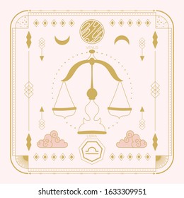 Zodiac sign - Libra and its planet ruler Venus. Thin linear vector design.