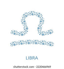 Zodiac sign Libra with snowflakes isolated on white background. New Year zodiac constellation. Design element for horoscope and astrological forecast. Vector illustration.