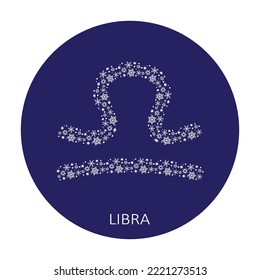 Zodiac sign Libra with snowflakes isolated on a blue background. New Year zodiac constellation. Design element for horoscope and astrological forecast. Vector illustration.