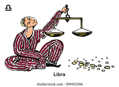 Zodiac sign. Libra. Uzbek style. Vector color image