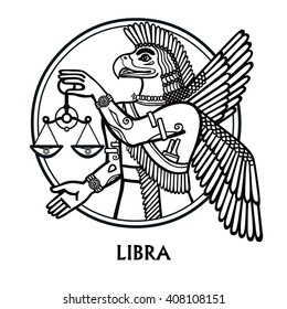  Zodiac sign Libra. Vector art. Black and white zodiac drawing isolated on white.