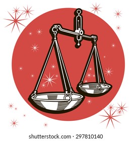 Zodiac sign - Libra. Vector illustration. Black and white image, red circle