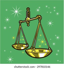Zodiac sign - Libra. Vector illustration. Colored. Green background