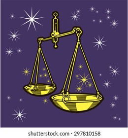 Zodiac sign - Libra. Vector illustration. Yellow, violet, purple