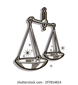 Zodiac sign - Libra. Vector illustration. Black lines, gray shadow, white background